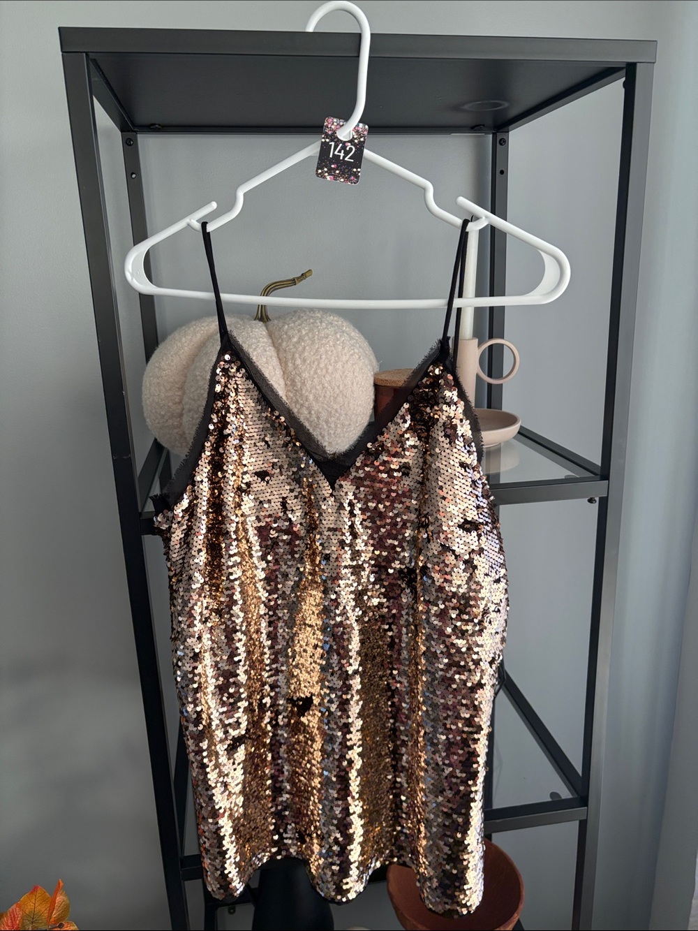 142 Sequined Slip Dress Cami in Rose Gold and Black
